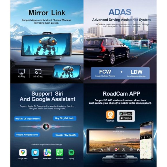 10" HD Touch Screen Wireless Car Stereo Mirror Link Bluetooth Backup Camera NEW - Picture 4 of 5